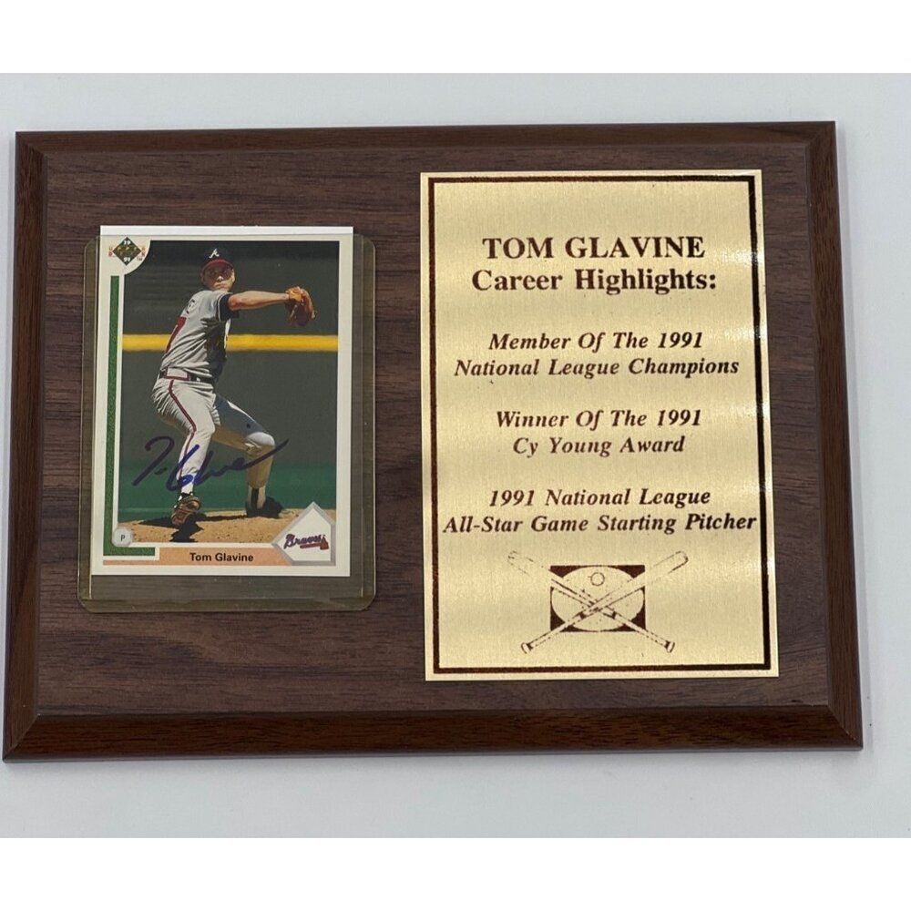 Tom Glavine Signed Baseball Card Plaque Atlanta Braves Career Highlights